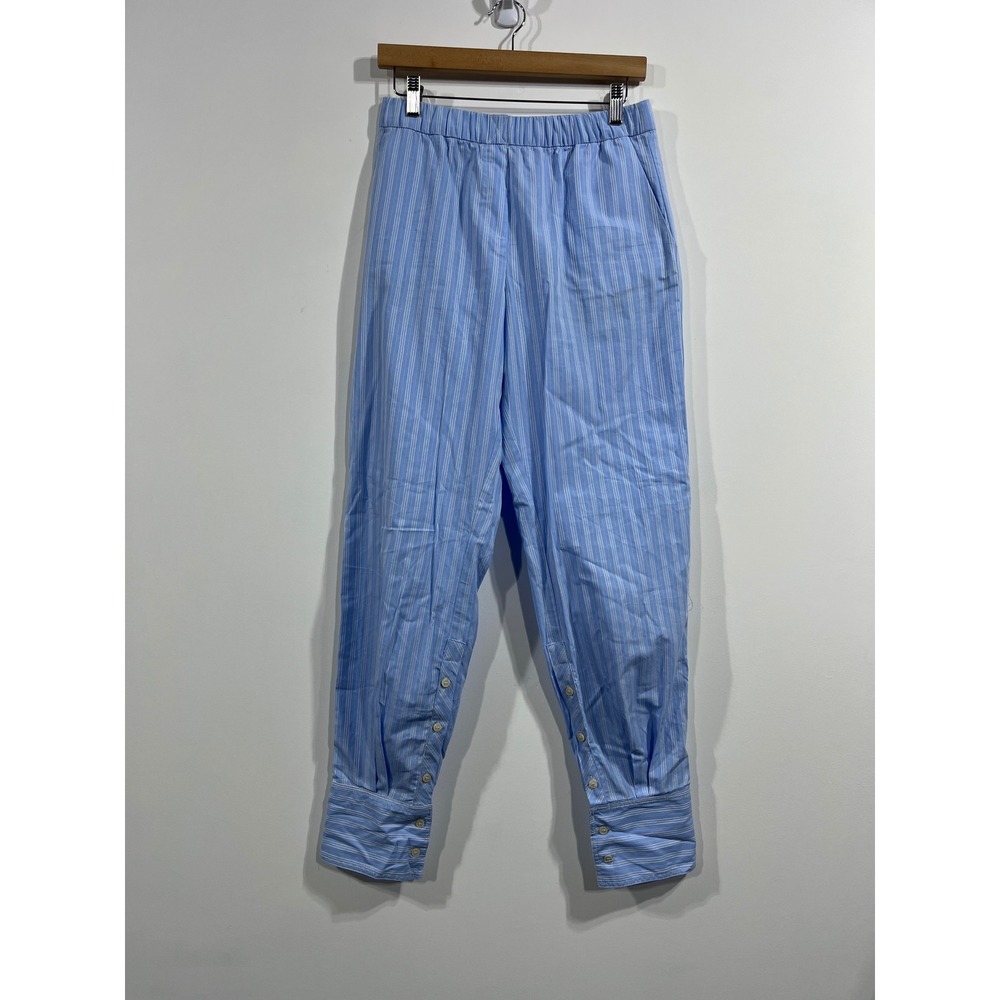 Zara Fisherman Cotton Striped Button Cuff Tapered Pants Women XS Nautical Preppy